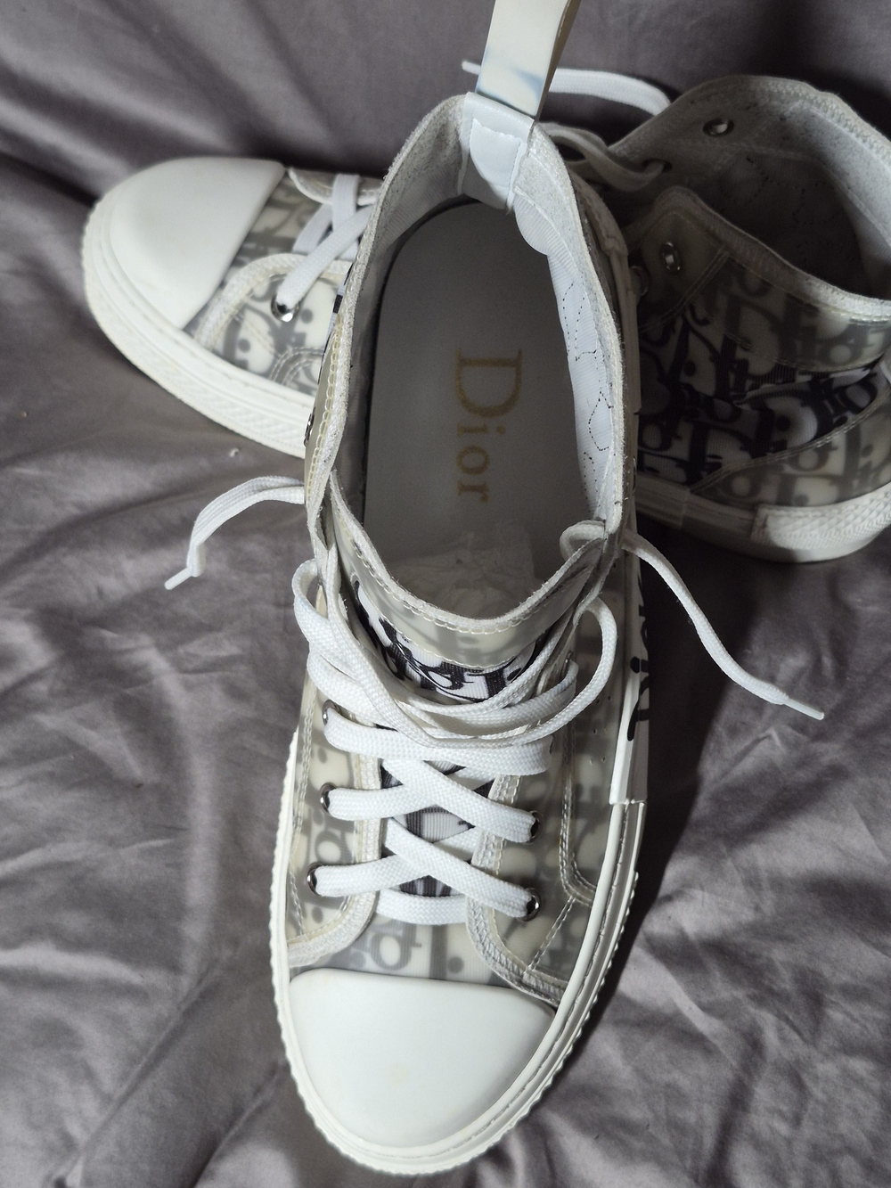 Dior White/Gray Logo High-Top Sneakers